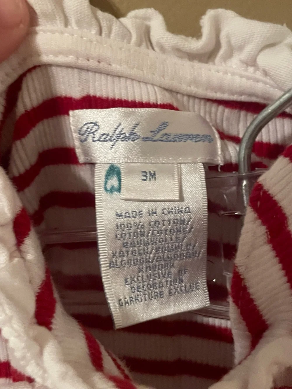 Ralph Lauren Red and White Striped Ribbed Baby One-Piece